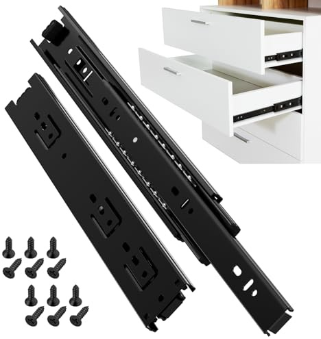 ToBeGreat Glissiere pour tiroir 300 mm Glissière de tiroir latéral rail coulissant coulisse tiroir sortie totale à bille pour placard et cuisine 45 kg Charge Noir 1 Paire(2 pièces)