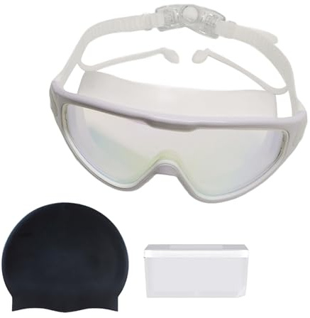 Chenxi Studio Lunettes de natation avec bouchons d'oreilles - Grand cadre - Lunettes de plongée pour femme et homme - Avec bouchons d'oreilles et casquettes de natation
