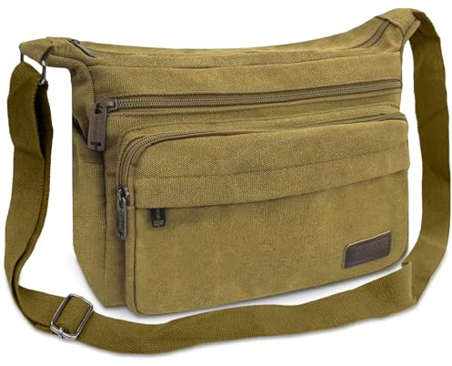 Aucuu Sac à Bandoulière en Toile Vintage, Messager Sacs Bandoulière Homme, Sac de Voyage Décontracté avec Bandoulières Réglable, Sacs de Messager Causal pour Travail, l'école, Pêche, Camping,Randonnée