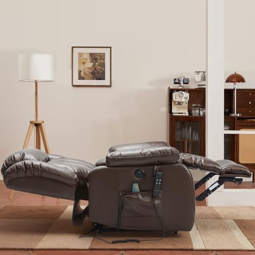 DUANDUAN Electric Riser Recliner for Elderly, Silent 2 motor, 180° Lay Flat | Infinite Position,Independent Back/Footrest, Massage & Lumbar Heating, Extended Footrest, USB Ports, Remote Control