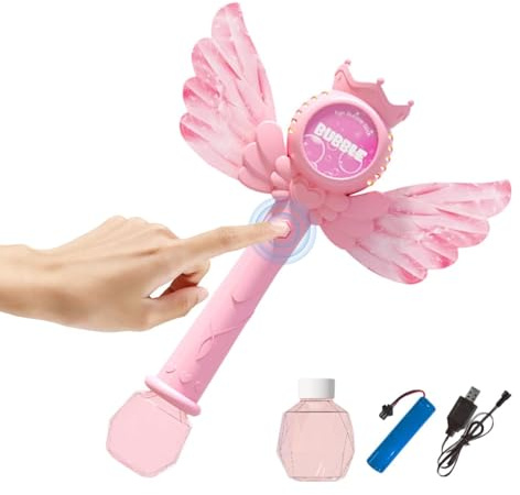 Varitas de Burbujas para niñas - de Burbujas de | Máquina automática de burbujass para niños - mágicas Luminosas | Batería Recargable de Juguete Musical Interactivo con Efectos