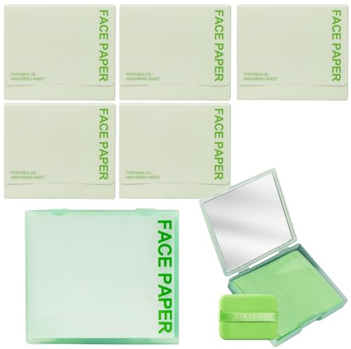 600PCS Oil Blotting Sheets for Face, Oil Absorbing Sheets & Oil Control Film with Portable Mirror & Puff, Green Tea Flavor Oil Absorbent Pads for Oily Skin, Convenient & Hygienic Oil Blotting Paper