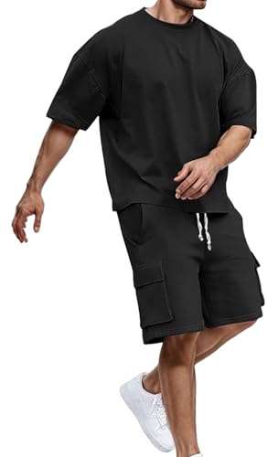 Conjunto Deportivo Hombre Dos Piezas Verano Camiseta Oversized Y Pantalones Cortos Conjuntos Para Hombre Conjunto Casual Manga Corta Pantalones Cortos Cargo Ropa Callejera Y2K Hip Hop Chándal
