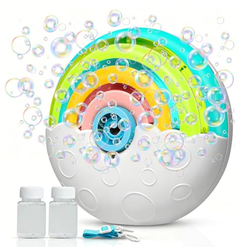 BUBOJOY Machine à Bulles pour Enfants, Machine Bulles Arc-en-Ciel Automatique 2000+ Bulle par Minute avec Lumières Colorée/Solution, Portable Bubble Machine pour Fêtes Mariage en Plein Air été, Blanc