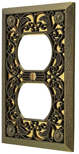 Amerelle 65DAB Filigree Wallplate, 1 Duplex, Antique Brass