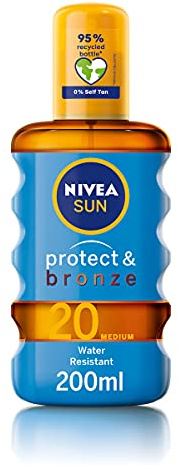 NIVEA SUN Protect & Bronze Sun Spray Oil (200 ml), Bronzing Tanning Oil Spray with SPF20, Advanced Suncream Protection, Natural Pro-Melanin Extract