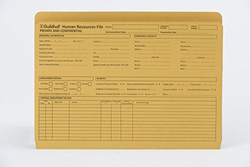 Exacompta - Ref 211/1300Z – Guildhall Human Resources Aktenordner – 350 x 260 mm groß, geeignet für Kanzleipapier und A4-Dokumente, 315 g/m², vorgedruckter Einband, Gelb (50 Stück)