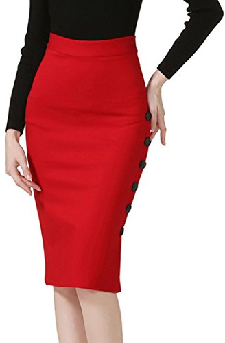 TEERFU Dam smal penna kjol bodycon stretch hög byst knälängd kjol
