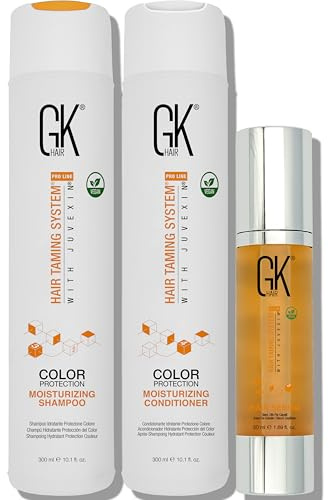 GK HAIR Global Keratin Moisturizing Shampoo and Conditioner Sets (10.1 Fl Oz/300 ml) mit Anti-Frizz Serum Argan Oil (50 ml) zum Reparieren von Trockenschäden - Alle Haartypen Sulfatfrei, Parabenfrei