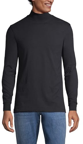 Lands' End - Men’s Black Super-T Polo Neck Shirt - Size XL - Ringspun Combed Cotton Jersey - Stand-Up Collar - Reinforced Shoulders - Easy-Care Finish - Soft, Durable Layer - Men's Clothing