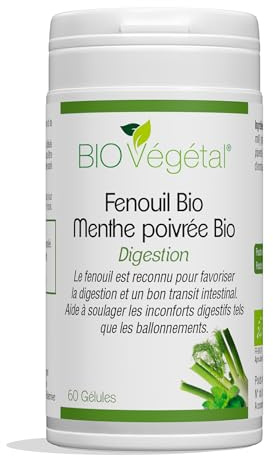Phytosud Complexe Fenouil Bio 600 mg et Menthe Poivrée Bio 200 mg - Fenouil Gelules avec Menthe Poivrée pour Aider à la Digestion Difficile - 60 Gélules - Cure de 1 Mois - Fabriqué en France