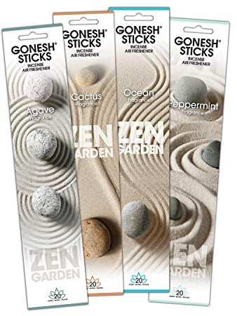 Gonesh Zen Garden Collection - Incense Sticks Variety Pack - Non-Toxic 10” Slow Burn Aromatic Sticks - Agave, Ocean, Cactus, Peppermint - 20 Sticks Each