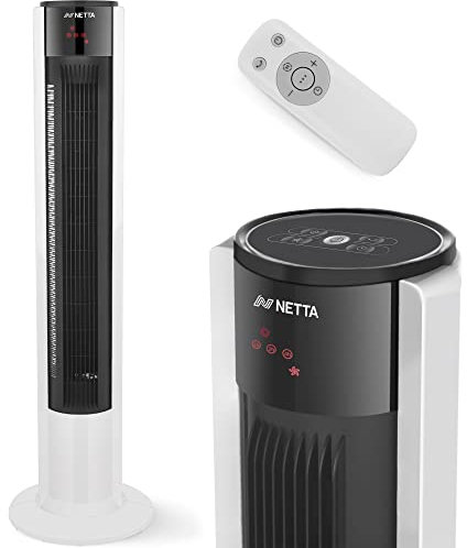 NETTA 42 Inch Tower Fan with Oscillating Function, Remote Control, 3 Operating Modes, 3 Speed Settings, LED Display and 7 Hour Timer for Home & Office - 45W