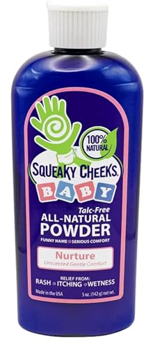 Squeaky Cheeks Baby Powder (5oz) | Organic | Unscented Talc-Free and All Natural Powder | Effective Relief from Rash Wetness and Itching | Also Ideal for Adults