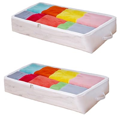 NELLHOMY 2 pezzi 156L Scatole per Armadio Grande Capacità, Contenitori per Armadio Salvaspazio Pieghevole, con 3 Manico Scatole Sotto Letto Contenitore, per Vestiti Trapunte, Biancheria(XL)