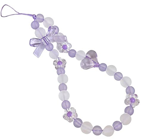 Meefisher Purple Aesthetic Cell Phone Case Lanyard Charms Flower Heart Wrist Straps Rope Cute Sweet Crystal Pendant Accessories