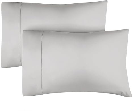 Kissenbezug 40 x 80 cm Hellgrau 2 Pack - Kopfkissenbezüge 100% Baumwolle 400 Fadenzahl - Atmungsaktive Kissenhüllen mit offenem Ende ohne Verschluss - Weich kühlend & pflegeleicht - Oeko-Tex
