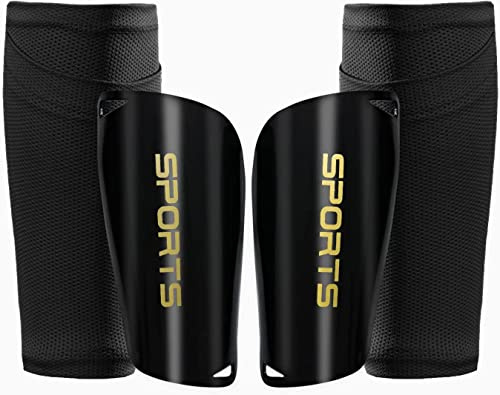Protège Tibias de Football, Chaussettes avec Poche Optimisée, Protège-Tibias de Football pour Enfant/Jeunes/Adultes, Légers et Respirants, Offre Une Protection Complète pour Vos Jambes (L, Noir)