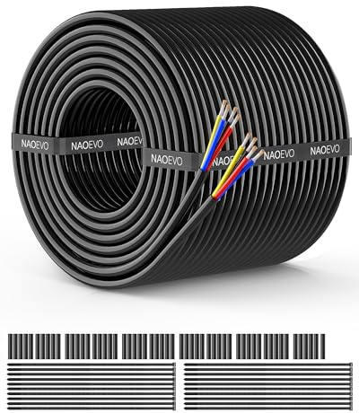 NAOEVO 18 Gauge Wire 4 Conductor Wire, 18 AWG 4 Core Stranded PVC Cable, Tinned Copper/Low Voltage 12V/Flexible Extension Cord for Automotive Trailer Wiring, Lamp Cord, Marine, RGB Cable (100FT)