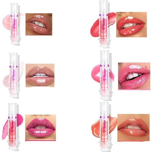 BARASH 6 Farben Beauty Creations Lip Plumper, Lip Plumping Booster Gloss, aufpolsterndes Lippenöl mit Chili-Extrakt, langanhaltende, feuchtigkeitsspendende, Schimmernde Lippe
