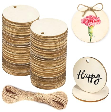 Holzscheiben mit Loch zum Basteln 5cm Runde Holzscheiben Klein Holzanhänger Rund zum Bemalen mit Loch für DIY Handwerk 50 STK