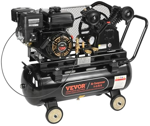 VEVOR 13.2 Gallon Gas Powered Air Compressor, 7HP 9CFM@115PSI Air Compressor Tank on Wheels, Gas Driven Piston Pump Air Compressed System with 115PSI Maximum Pressure for Workshop Construction Sites