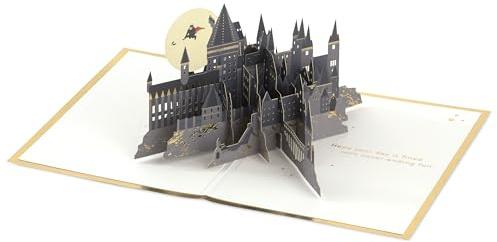 Hallmark Harry Potter Carte 3D et pop-up pour toutes les occasions Motif serpent doré, bâton de balai, anniversaire, fête des pères, Noël, fille, fils, petite-fille, petit-fils, Wizarding World, doré