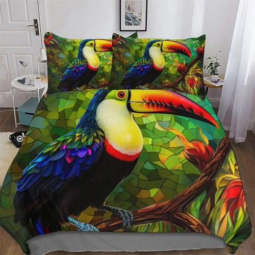 PAZZK Tukane Bettwäsche Premium Atmungsaktive Angenehme Baumwolle Bettbezüge, Mit Reißverschluss Bettdeckenbezug, 2teilig Bettbezug + Kissenbezug Single (135x200cm)