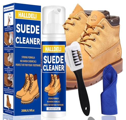 Halldeli Detergente per Scarpe in Camoscio, Detergente per Scarpe con Spazzola per Scarpe, Kit Detergente per Scarpe ad Alta Potenza, 200ml