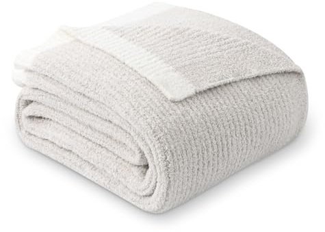 MH MYLUNE HOME Ultramjuk ribbad filt för soffa 127 x 152 cm lyxig supermysig fluffig mikrofiberfilt plysch varm vändbar överkastfiltar för bäddsoffa – beige 127 x 152 cm