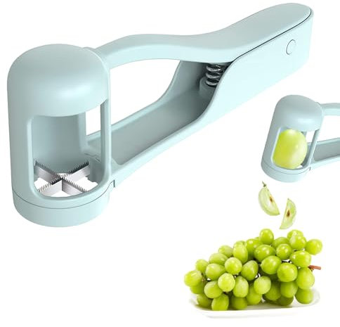 Grape Cutter for Toddlers, Fruit Cutter, Tomato Cherry Strawberry Cutter Tools for Vegetable Salad, Stainless Steel Quarter Grape Slicer Kitchen Gadget (Light Green) ﻿