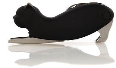 Qpractiko | Cavatappi a forma di gatto | Acciaio inox lucido, spirale teflon antiaderente, lama e apriscatole | Sistema a due tempi, design elegante | Apertura vino facilitata