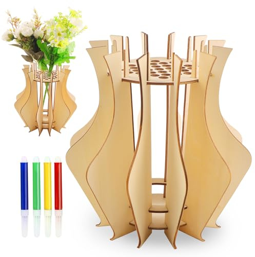 RtottiM Set di vasi in legno fai-da-te – Con 4 matite acquerello e supporto – Adatto per rose, ciliegie, girasoli, tulipani, ecc. Creativa composizione floreale Arte floreale