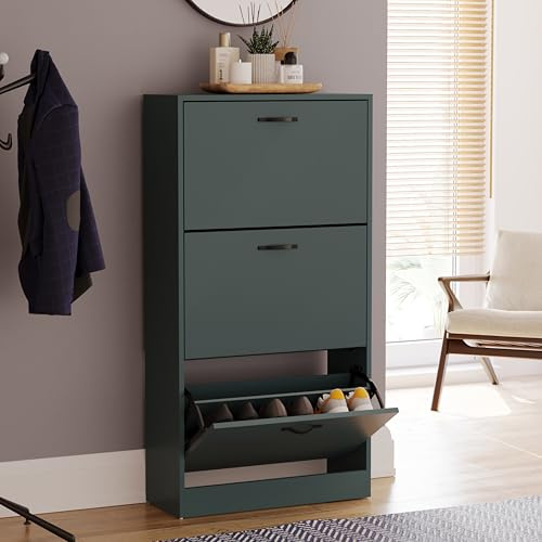 Vida Designs Schuhschrank mit 3 Schubladen, Schuhaufbewahrung, Organizer, ausziehbare Holzmöbeleinheit (Jaspisgrün)
