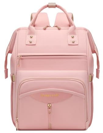 SONARIN Portátil Multifuncional Mochila de Pañales para Bebé,Gran Capacidad Bolsa de Pañales Bolso Cambiador de Viaje con Bolsillos Aislados Biberones & Ganchos Carrito Bebé(Rosa)
