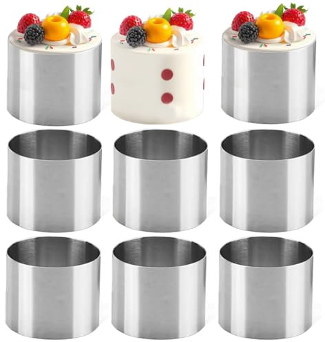 Zasvec Cercle à Patisserie 8 Pièces Anneaux à Gâteau Mousse Ronds en Acier Inoxydable Anneaux de Dessert Emporte-Piece Ronds Anneaux Cercle à Tarte Moule pour DIY Gâteaux, Dessert, 5cm