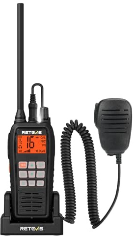 Retevis RM15 VHF Marine Portable Waterproof IP68, 2000mAh Battery, Two-Tone Display, Floating 88 Channels, Professional Marine Walkie Talkie with Speaker with Microphone for Boats (1 Piece)