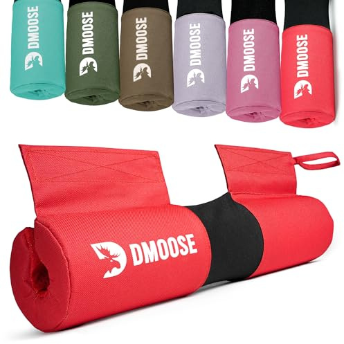 DMoose Fitness Barbell Pad for Hip Thrust, Squat & Lunges - Non-Slip Thick Foam Cushion for Neck and Back Support with Two Straps - Hip Thrust Pad for Leg Day - Fits All Olympic Bars (Red)