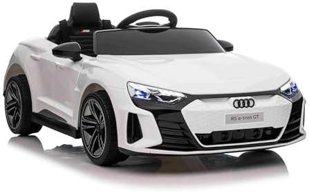 Voiture électrique pour Enfants 12V Audi RS E-tron GT, Blanche, télécommande 2,4 GHz, Bluetooth/USB/Aux, Commandes au Volant, Batterie Lithium, Feux LED, Licence Originale, 2x12V/25 W Moteurs