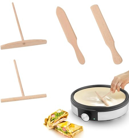 4 piezas de distribuidor de crepes, compuesto por una espátula en forma de T, una espátula, un raspador y un raspador para panqueques; fácil de limpiar, adecuado para crepes y para distribuir masa de