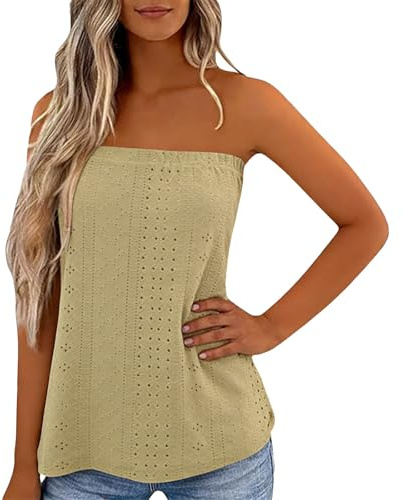 Femmes Bustier Bandeau Tops Sexy Débardeurs d'été Femme sans Manches Extensible Débardeur Élastique Doux Ruché Tube Chemise sans Bretelles Bandeau Tops Vest Blouse