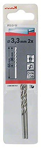 Bosch Professional 2x Metal drill bits HSS-G DIN 338 (for metal, Ø 3.3 x 36 x 65 mm, Accessory Drill Driver)