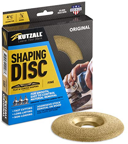 Kutzall Original Shaping Disc - Fine, 4-1⁄2 (114.3mm) Diameter X 7⁄8 (22.2mm) Bore - Coping Woodworking Angle Grinder Attachment for DeWalt, Bosch, Makita. Abrasive Tungsten Carbide, SD412O230