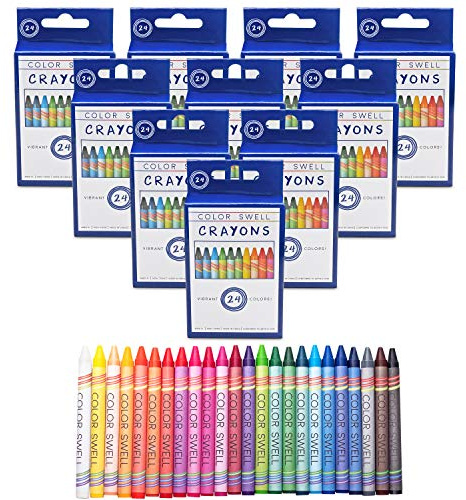 Color Swell Crayons Bulk Packs – 10 Boxes of 24 Vibrant Colored Crayons of Teacher Quality Durable Classroom Pack for Kids Students Party Favors