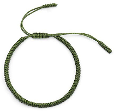 EXINOX Pulsera Espiritual Tibetana | Hombre Mujer | Pulsera Hecha a Mano | Nudo Tradicional Budista (Verde Oscuro)