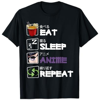 Eat Sleep Anime Repeat Kawaii Otaku Manga Japan Fan Kanji T-Shirt