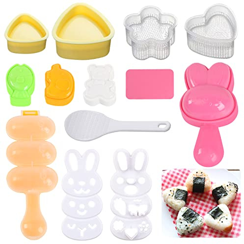 12Pcs Rice Ball Molds, Cartoon Cute Onigiri Mold DIY Sushi Molds, Rice Ball Mould Shaker Sushi Maker Tool, Animal Rice Decorating Mold, Triangle Rice Mold, Sushi Rice Molds for Kids Bento Onigiri Tool