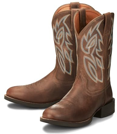 Justin Rendon 11 Western Boot - Men's Round Toe, Cowhide, Removable Orthotic Insole, Slip-Resistant Rubber Outsole, Pecan - 8.5 D