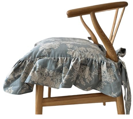 cozymomdeco Korean Made Chair Pad Slipcover 17.5'x17.5' Chair Cushion Cover Ties with Ruffle Farmhouse Decor Covers Only, Gift for Mom(Mint Floral)