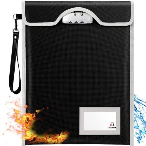 BALAPERI Fireproof Document Bag, 15'x11', A4/A5/Letter/Legal Size, Locking Money Bag with Combination Lock, Water Resistant, Black, Classic Style
